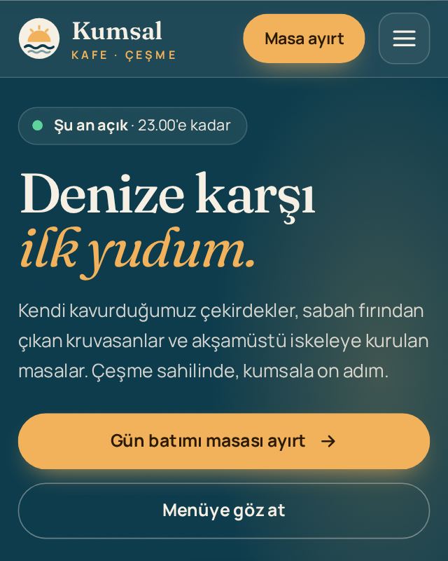 Kumsal Kafe örnek sitesinin telefon görünümü