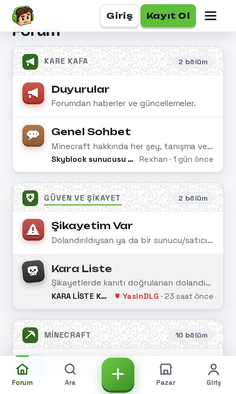 Kare Kafa forum bölümleri, simgeli bölüm kartları